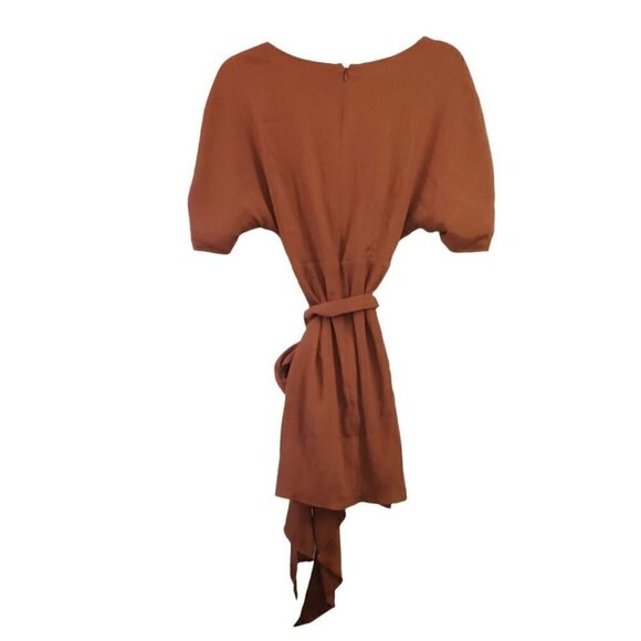 C/meo Collective Womens Mini Dress XXS Cognac Copper‎ Eminence Tie Waist Draped - Picture 5 of 13